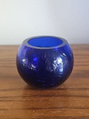 Gorgeous Designs Cobalt Blue Crackle Glass Votive Holder Tote 4
